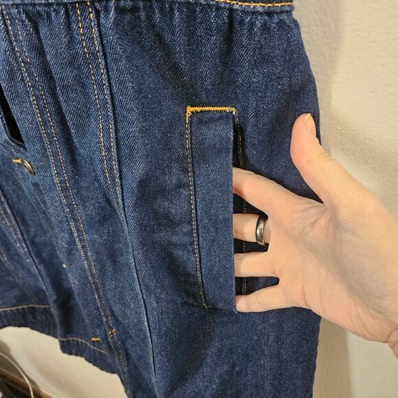 Backless Collared Blue Denim Button-up Mini Dress Size 14 Retro 70s Vibes - Picture 6 of 7